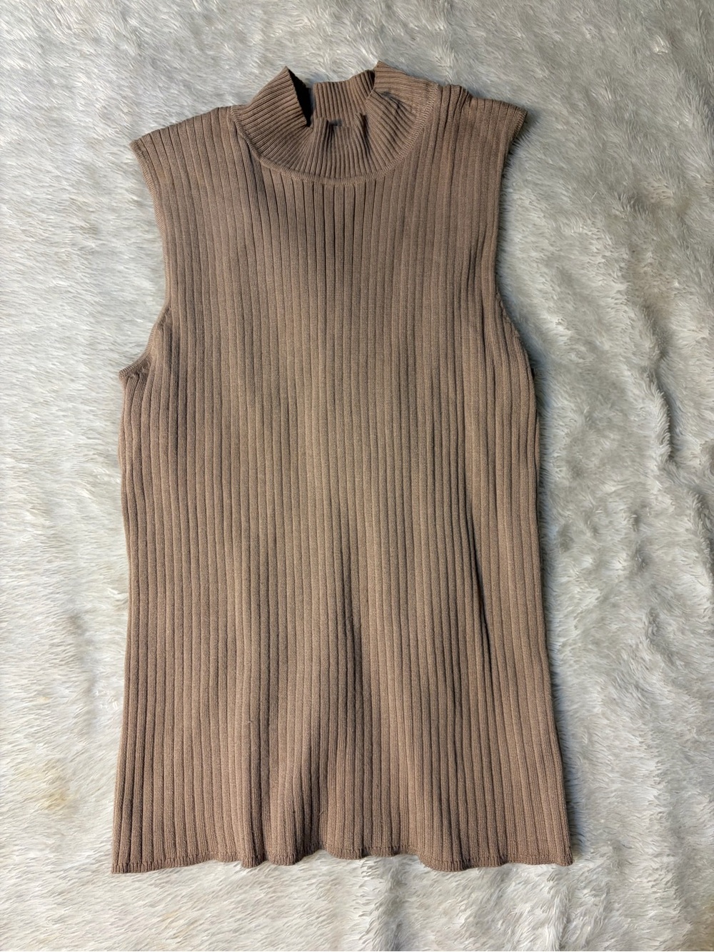 Ribbed Sleeveless Mock Neck Tank - Brown